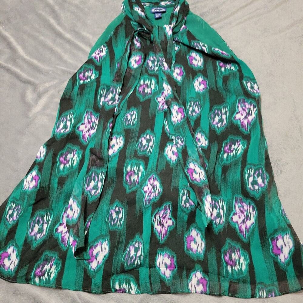 Scoop Shirt Womens Large Blouse Green Sleeveless Tie Neck Comfort Tank Top Belt